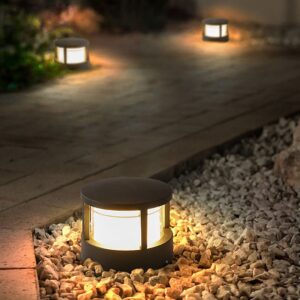 LED Außenleuchte Modern Rund IP65 Wasserdicht Doppelschichtiger Lampenschirm Warmweiß für Gartenweg Terrasse und Einfahrt