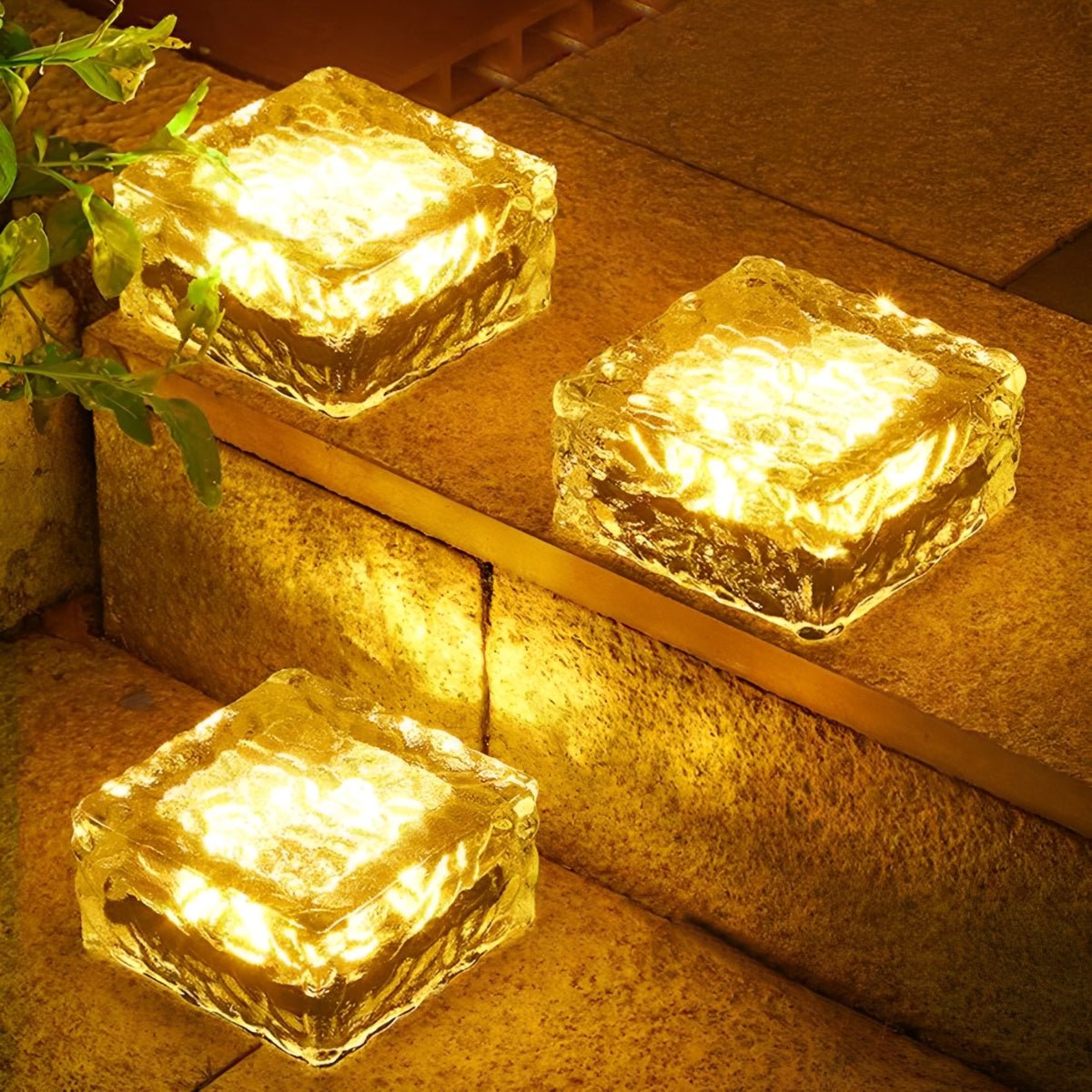 Solar LED Außenleuchte Eisziegel Quadratisch IP65 Wasserdicht Warmweiß Modern Retro für Garten Treppe und Terrasse