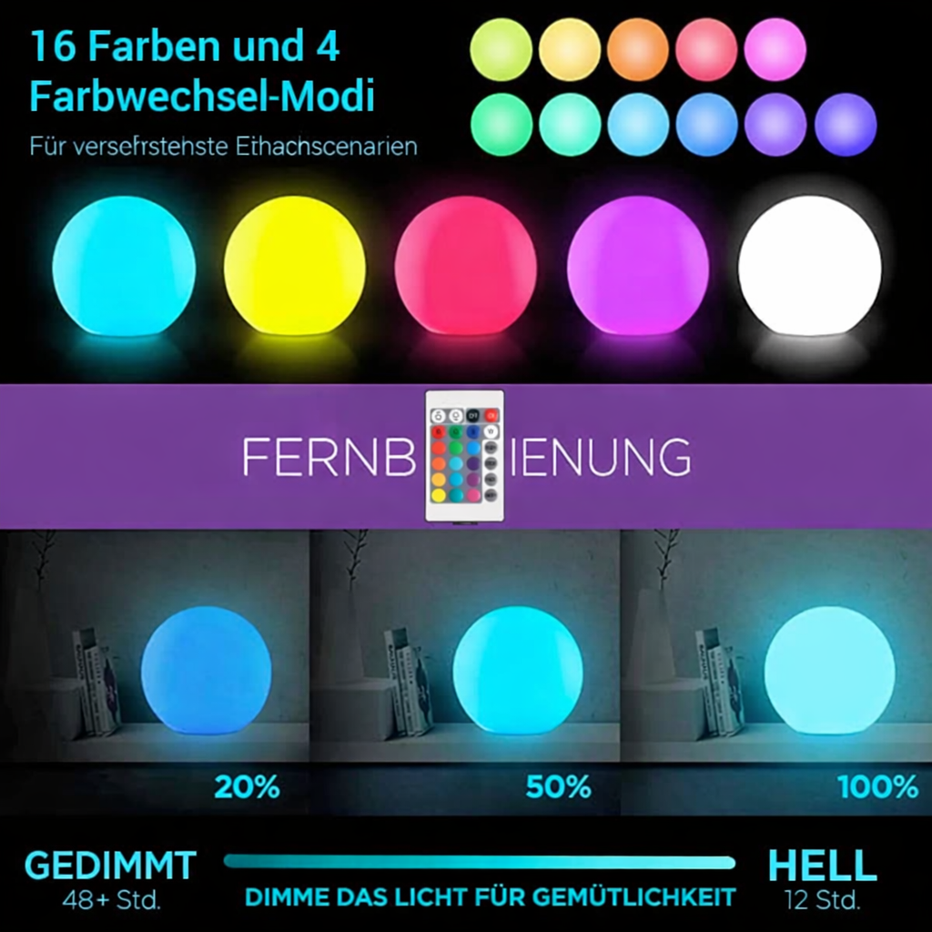 Solar Gartenleuchte LED 40 cm Warmweiß Außen IP65 mit Fernbedienung Kugel Modern für Terrasse und Pool - Image 7