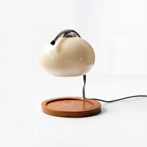 LED Tischlampe Modern im Bauhaus Stil mit Glaslampenschirm und Holzsockel für Wohnzimmer und Schlafzimmer