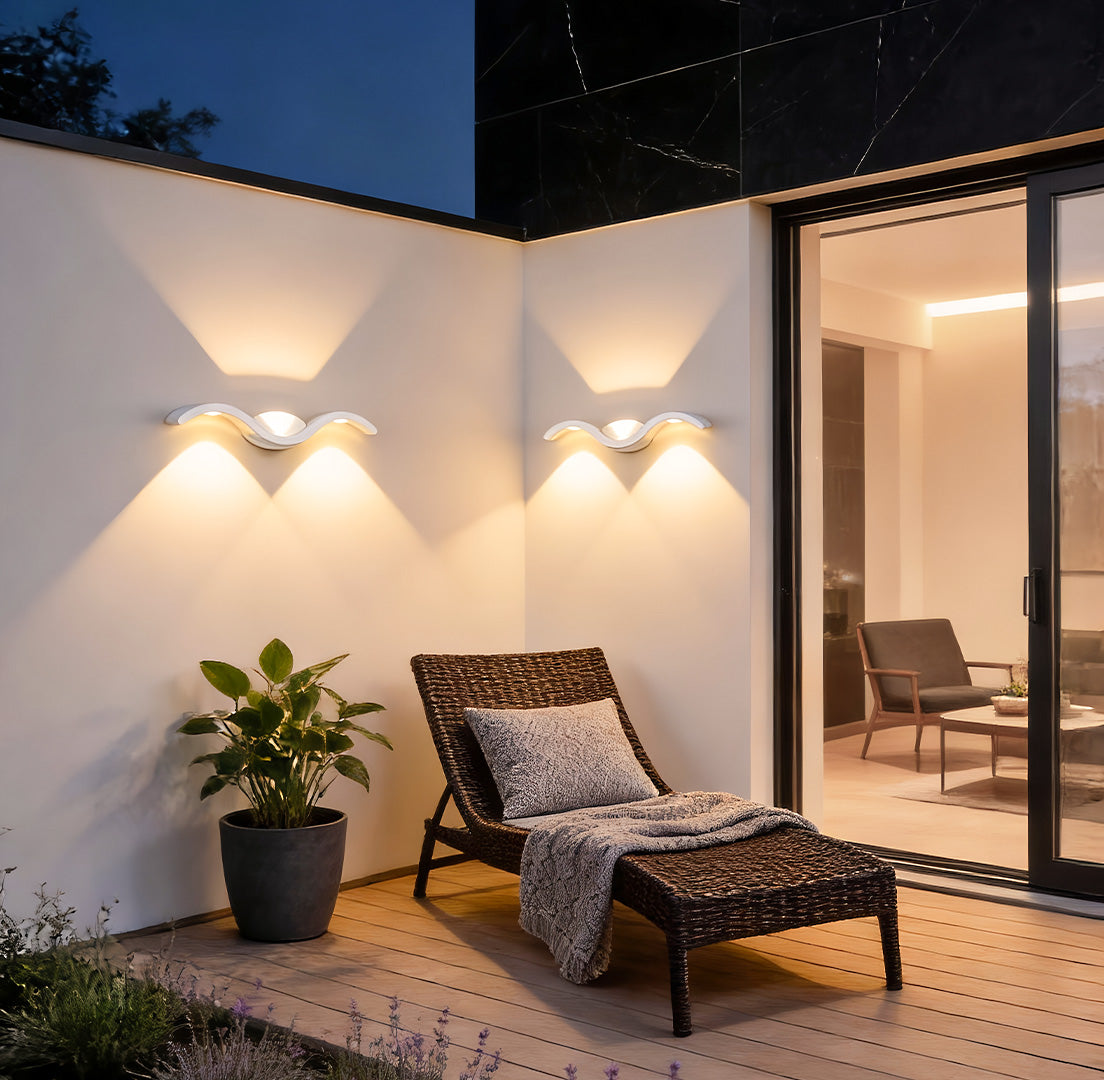 LED Außenwandleuchte Wellenförmig Modern Schwarz Bidirektionale Beleuchtung Warmweiß IP65 für Fassade Terrasse und Garten - Image 3